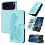 For iPhone 17 Pro Max Datura Flower Embossed Flip Leather Phone Case(Light Blue)