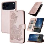 For iPhone 17 Pro Max Datura Flower Embossed Flip Leather Phone Case(Rose Gold)
