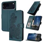 For iPhone 17 Pro Max Datura Flower Embossed Flip Leather Phone Case(Dark Green)