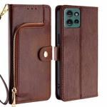 For Motorola Edge 50 5G Zipper Bag Leather Phone Case(Brown)