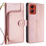 For Motorola Moto G Stylus 5G 2024 Zipper Bag Leather Phone Case(Rose Gold)