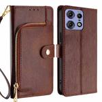 For Motorola Edge 50 Pro 5G Zipper Bag Leather Phone Case(Brown)