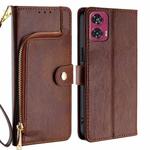 For Motorola Edge 50 Fusion 5G Zipper Bag Leather Phone Case(Brown)