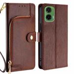 For Motorola Moto G35 5G Zipper Bag Leather Phone Case(Brown)