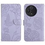 For TCL 60 5G HT03 Skin Feel Butterfly Embossed Flip Leather Phone Case(Purple)