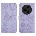 For TCL 60 SE / 605 HT03 Skin Feel Butterfly Embossed Flip Leather Phone Case(Purple)