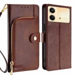 For Xiaomi Redmi Note 13R Pro 5G Zipper Bag Leather Phone Case(Brown)