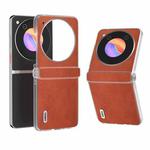 For ZTE nubia Flip ABEEL Three Parts Frosted Transparent Frame Two-color Calf Texture PU Phone Case(Brown)