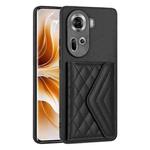 For OPPO Reno11 Global Rhombic Texture Card Bag RFID Phone Case(Black)