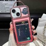 For iPhone 14 Electroplated Card Slot Laser Rose Cardboard TPU Phone Case(Pink)