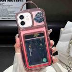 For iPhone 12 Electroplated Card Slot Laser Rose Cardboard TPU Phone Case(Pink)