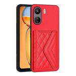 For Xiaomi Redmi 13C 4G / Poco C65 Rhombic Texture Card Bag RFID Phone Case(Red)