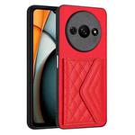 For Xiaomi Redmi A3 4G Rhombic Texture Card Bag RFID Phone Case(Red)