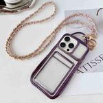 For iPhone 15 Pro Max Electroplated Clear Card Slot TPU Phone Case with Crossbody Chain(Purple)