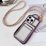 For iPhone 15 Pro Electroplated Clear Card Slot TPU Phone Case with Crossbody Chain(Purple)