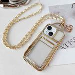 For iPhone 15 Plus Electroplated Clear Card Slot TPU Phone Case with Crossbody Chain(Gold)