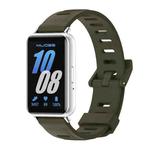 For Samsung Galaxy Fit 3 Mijobs Flat Hole Silicone Watch Band(Khaki Green+Silver)