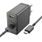 BOROFONE BN12 PD65W Type-C + QC3.0 USB + Dual Type-C Charger with 1m Type-C Cable, EU Plug(Black)