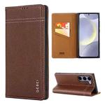 For Samsung Galaxy S24 5G GEBEI Top-grain Horizontal Flip Leather Phone Case(Brown)