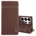 For Samsung Galaxy S25 Ultra 5G GEBEI Top-grain Horizontal Flip Leather Phone Case(Brown)