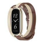 For Xiaomi Mi Band 8 Mijobs GT4 Dual-Loop Leather Watch Band(Brown+Light Yellow+Light Gold)