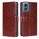 For Motorola Moto G Play 4G 2024 Geometric Stitching Leather Phone Case(Dark Brown)