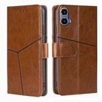 For Motorola Moto G34 5G Geometric Stitching Leather Phone Case(Light Brown)