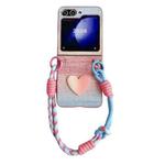 For Samsung Galaxy Z Flip5 Illusory Color Leather Texture PC Phone Case with Color Strap(Pink)