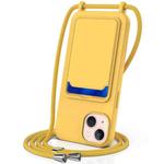For iPhone 13 Integrated Card Bag Solid Color Liquid Silicone Phone Case with Lanyard(Yellow)