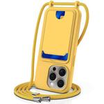 For iPhone 12 Pro Max Integrated Card Bag Solid Color Liquid Silicone Phone Case with Lanyard(Yellow)