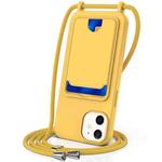 For iPhone 12 Integrated Card Bag Solid Color Liquid Silicone Phone Case with Lanyard(Yellow)