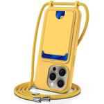 For iPhone 16 Pro Max Integrated Card Bag Solid Color Liquid Silicone Phone Case with Lanyard(Yellow)