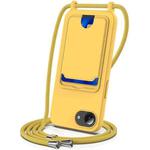 For iPhone 16e Integrated Card Bag Solid Color Liquid Silicone Phone Case with Lanyard(Yellow)