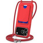 For iPhone 17 Pro Integrated Card Bag Solid Color Liquid Silicone Phone Case with Lanyard(Red)