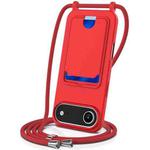 For iPhone 17 Air Integrated Card Bag Solid Color Liquid Silicone Phone Case with Lanyard(Red)
