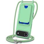 For iPhone 17 Air Integrated Card Bag Solid Color Liquid Silicone Phone Case with Lanyard(Green)