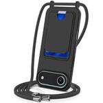 For iPhone 17 Air Integrated Card Bag Solid Color Liquid Silicone Phone Case with Lanyard(Black)