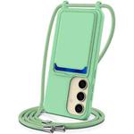 For Samsung Galaxy S24 5G Integrated Card Bag Solid Color Liquid Silicone Phone Case with Lanyard(Green)