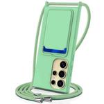 For Samsung Galaxy S24 Ultra 5G Integrated Card Bag Solid Color Liquid Silicone Phone Case with Lanyard(Green)