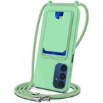 For Samsung Galaxy A24 4G Integrated Card Bag Solid Color Liquid Silicone Phone Case with Lanyard(Green)