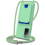 For Samsung Galaxy S20 FE Integrated Card Bag Solid Color Liquid Silicone Phone Case with Lanyard(Green)