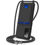 For Samsung Galaxy S20 FE Integrated Card Bag Solid Color Liquid Silicone Phone Case with Lanyard(Black)