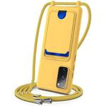 For Samsung Galaxy S20 FE Integrated Card Bag Solid Color Liquid Silicone Phone Case with Lanyard(Yellow)