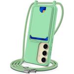 For Samsung Galaxy S23 FE 5G Integrated Card Bag Solid Color Liquid Silicone Phone Case with Lanyard(Green)