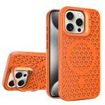 For iPhone 15 Pro Hollow Cooling Lens Holder MagSafe Magnetic TPU Phone Case(Orange)