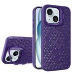 For iPhone 15 Plus Hollow Cooling Lens Holder MagSafe Magnetic TPU Phone Case(Purple)