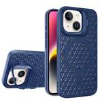 For iPhone 14 Plus Hollow Cooling Lens Holder MagSafe Magnetic TPU Phone Case(Blue)