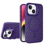 For iPhone 14 Hollow Cooling Lens Holder MagSafe Magnetic TPU Phone Case(Purple)