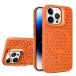 For iPhone 14 Pro Max Hollow Cooling Lens Holder MagSafe Magnetic TPU Phone Case(Orange)