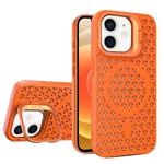 For iPhone 12 Hollow Cooling Lens Holder MagSafe Magnetic TPU Phone Case(Orange)